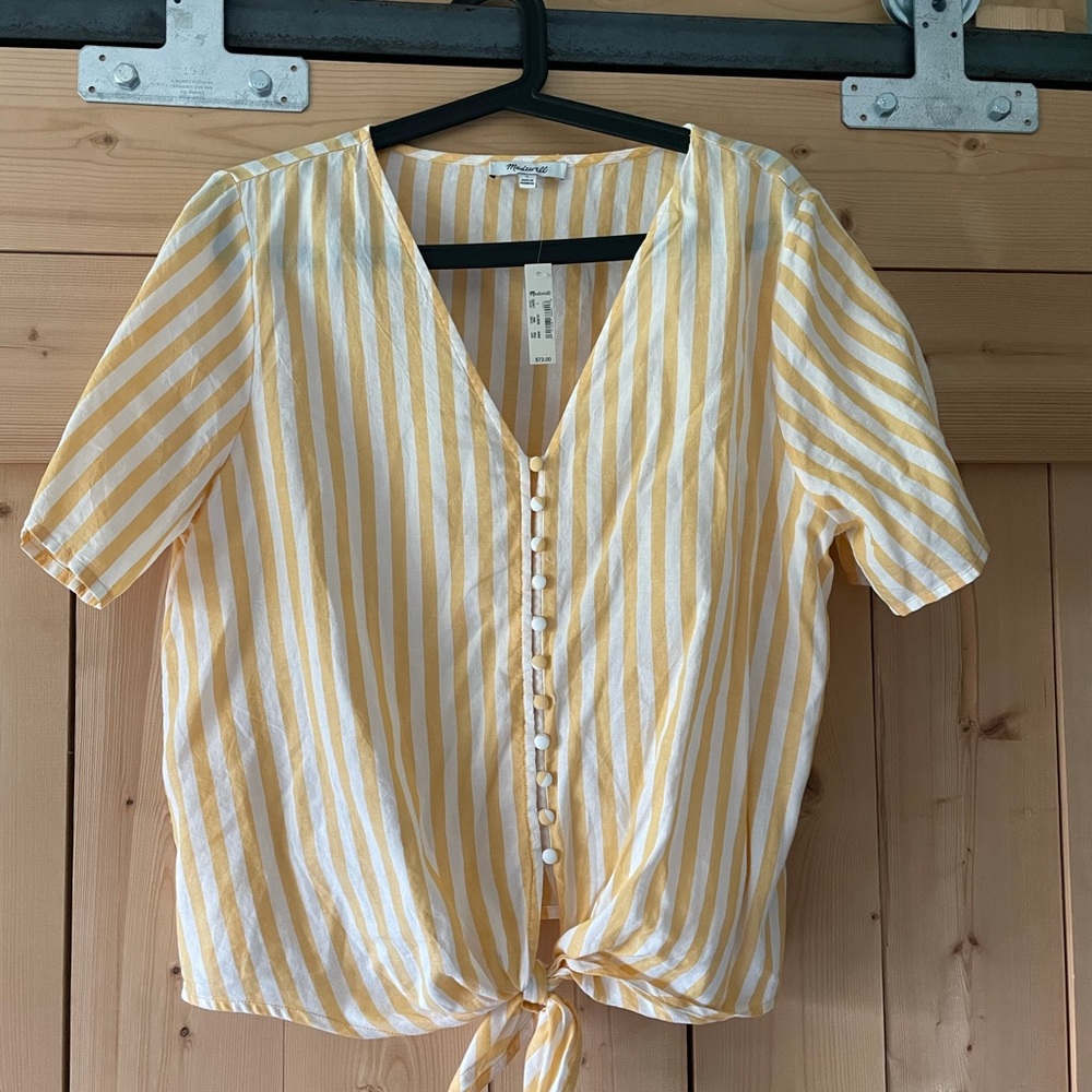 BNWT Large Madewell Yellow Stripe Blouse Button